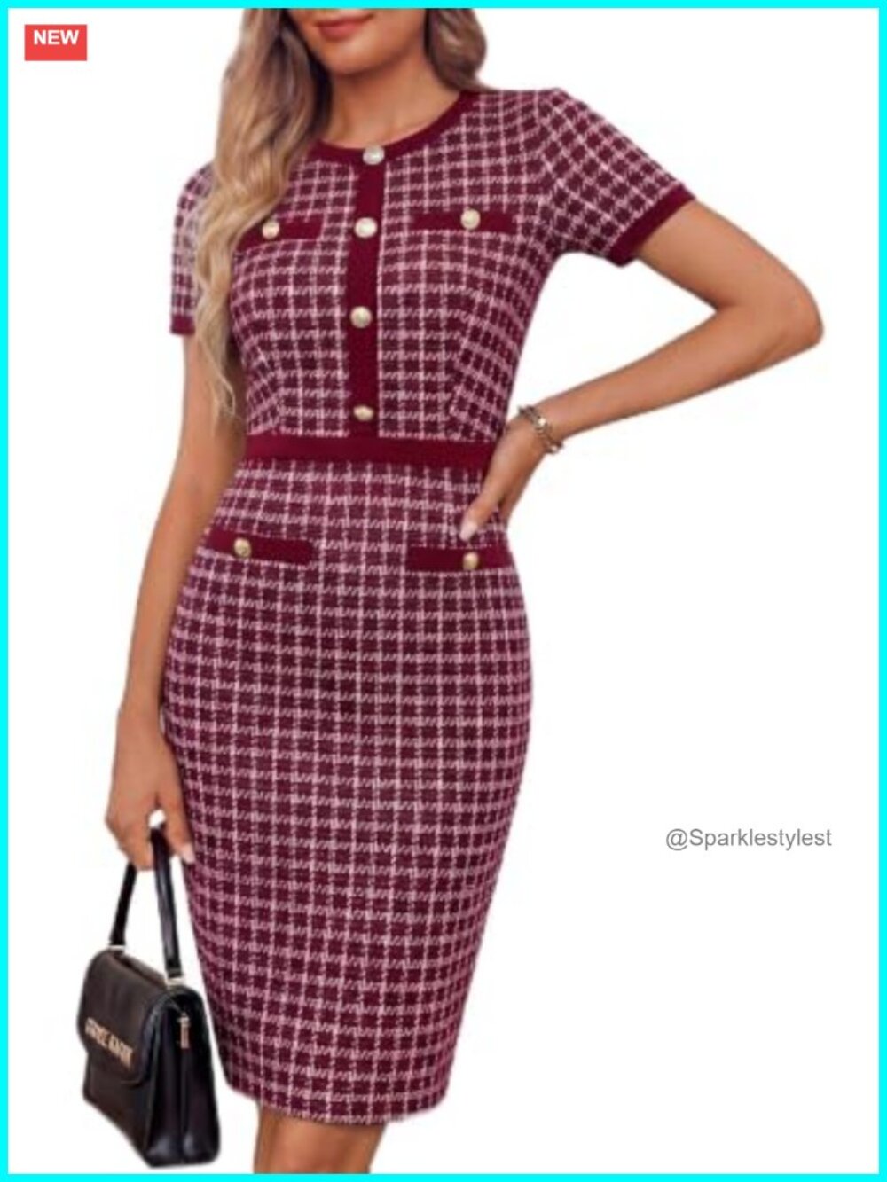 Women Work Business Short Sleeve Bodycon Tweed Dress